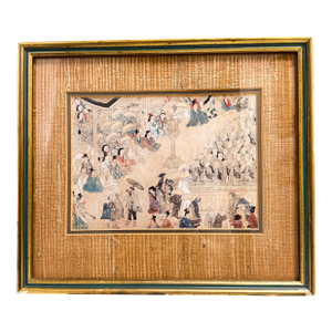 15th Century & Earlier Framed and Matted Illustrated Biography of the Monk Ippen in a Wooden Frame.