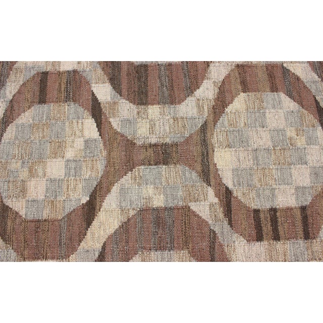 Brown Scandinavian Flat-Weave Rug With Modern Design in Brown, Coffee, Gray, Cream For Sale - Image 8 of 10