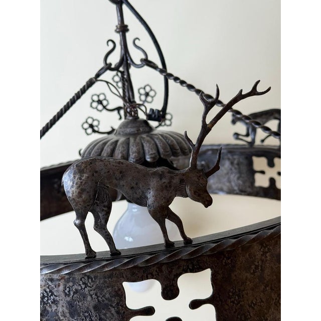 Gold Hand-Forged Animal Motif Iron Chandelier, 1920 For Sale - Image 8 of 18
