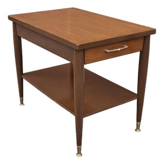 1950s Mersman Furniture Varnished Walnut and Fluted Brass Legs Side Table For Sale
