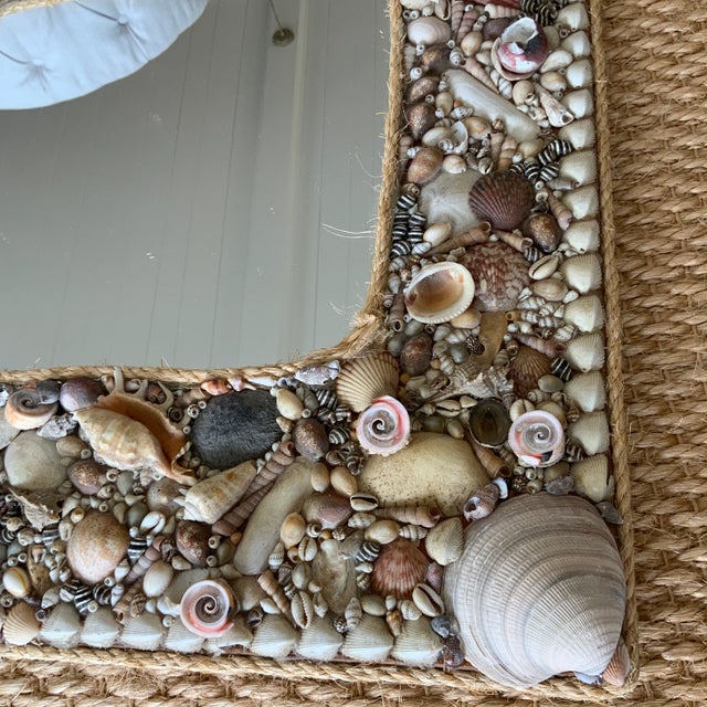Shabby Chic Vintage Tony Duquette-Style Seashell Mirror With Rope Trim For Sale - Image 3 of 8