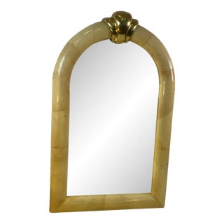 1970s Karl Springer Goatskin & Brass Mirror For Sale