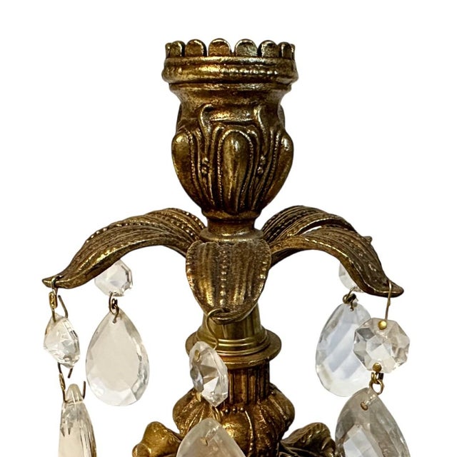 Vintage Brass & Crystal Baroque Hollywood Regency Candlestick Holders - A Pair Gorgeous pair of vintage ornate patinated...