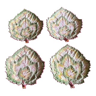 A Vintage Set of 4 Faianças Belo Portugal Majolica Geranium Leaf Dishes, Circa 1970's For Sale