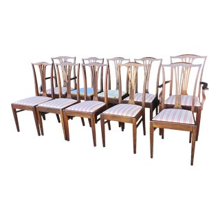 Set 10 Antique Traditional Chippendale Solid Mahogany Dining Room Chairs by Paine Furniture, C1900 For Sale