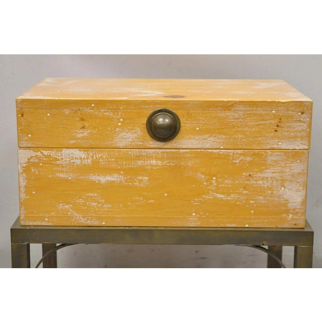 Campaign Vintage Small Campaign Style Trunk Chest on Brass Base Accent Side Table For Sale - Image 3 of 12