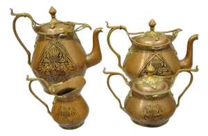 Late 19th Century Carl Deffner Copper German Art Nouveau Thistle Tea Set - 4 Pc Set