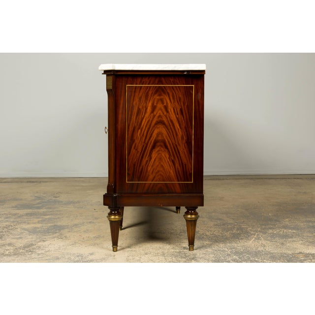 Mid 20th Century French Louis XVI Style Mahogany Sideboard Buffet With Carrara Marble Top For Sale - Image 16 of 18