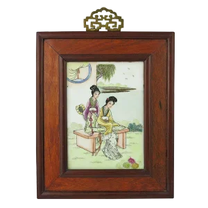 1940s Vintage Chinese Porcelain Scenic Figural Plaque Painting