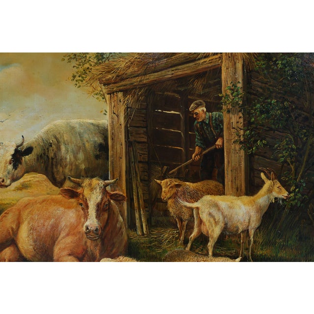 Gold Belgian Artist, Farm Scene, 20th Century, Large Oil on Canvas, Framed For Sale - Image 8 of 12