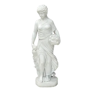 48" White Marble Hand-Carved Venus Aphrodite Flower Basket Statue Sculpture