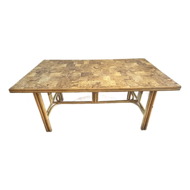 Late 20th Century Tessellated Olive Ash Burl and Pencil Reed Dining Table - Organic Modern For Sale