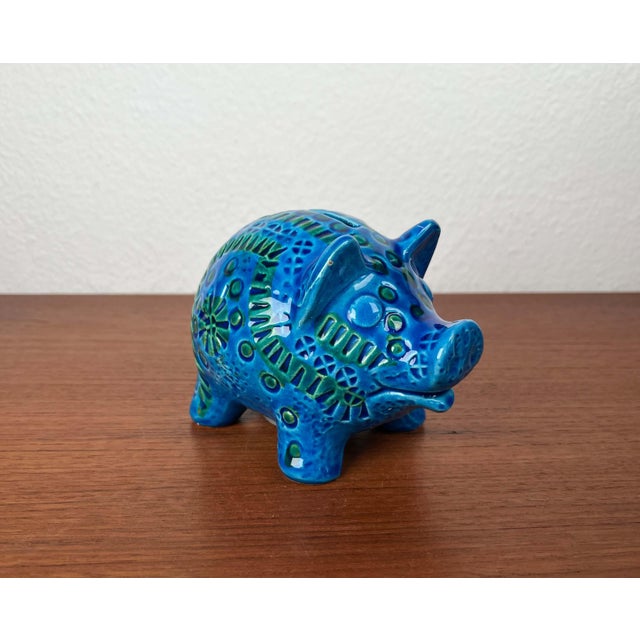 Mid-Century Modern Mid-Century Modern Italian Rimini Blu Pottery Piggy Penny Bank Figurine by Aldo Londi for Bitossi, 1960s For Sale - Image 3 of 18