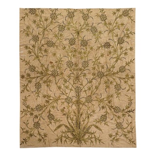 Vintage Embroidered Botanical Textile Panel With Metallic Thread For Sale