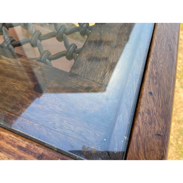 1980s Vintage Indian Inspired Rustic Glass End Side Table For Sale In Sacramento - Image 6 of 12