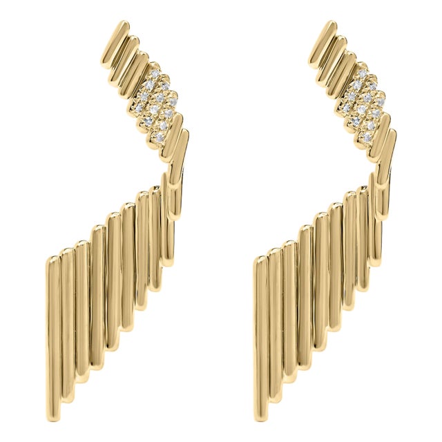 14K Yellow Gold Plated .925 Sterling Silver Sculpted Diamond Accent Drop Earrings (H-I Color, I1-I2 Clarity) For Sale