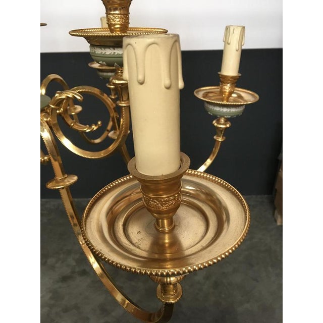 Hollywood Regency Style Green Porcelain and Brass Chandelier, 1970 For Sale - Image 18 of 18