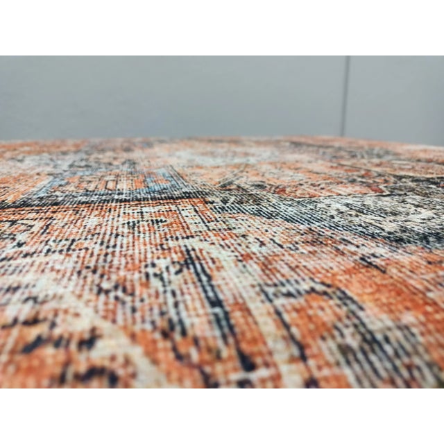 Coffee Faded Rug Printed Fabric Upholstered Coffee Table For Sale - Image 8 of 11