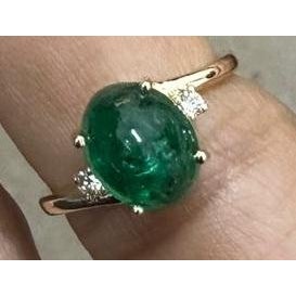 White 14k Yellow Gold Ring With 3.33ct Cabochon Emerald and Diamonds For Sale - Image 8 of 8