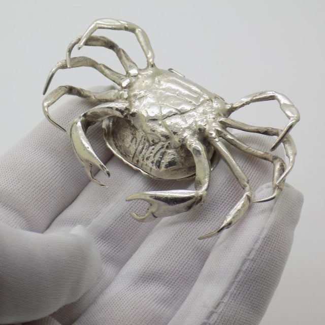 Metal Large Vintage Italian Handmade Silver Crab-Shaped Box, 1950s For Sale - Image 7 of 13