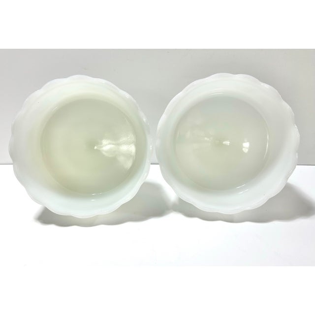 Glass 1940s Matching Milk Glass Compotes Fruit Bowls - A Pair For Sale - Image 7 of 8
