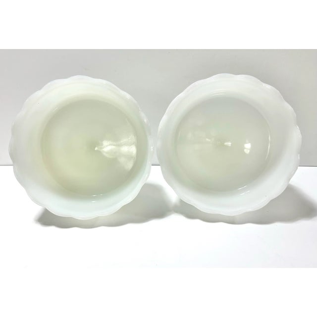 Glass Pair of e.o. Brody Milk Glass Pedestal Compotes – Vintage American Fruit Bowls For Sale - Image 7 of 8
