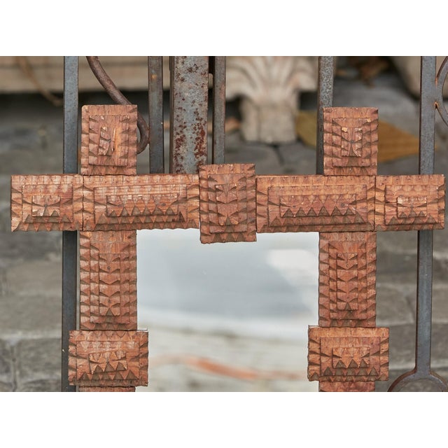 Wood Petite Turn of the Century French Brown Tramp Art Mirror with Protruding Corners For Sale - Image 7 of 12