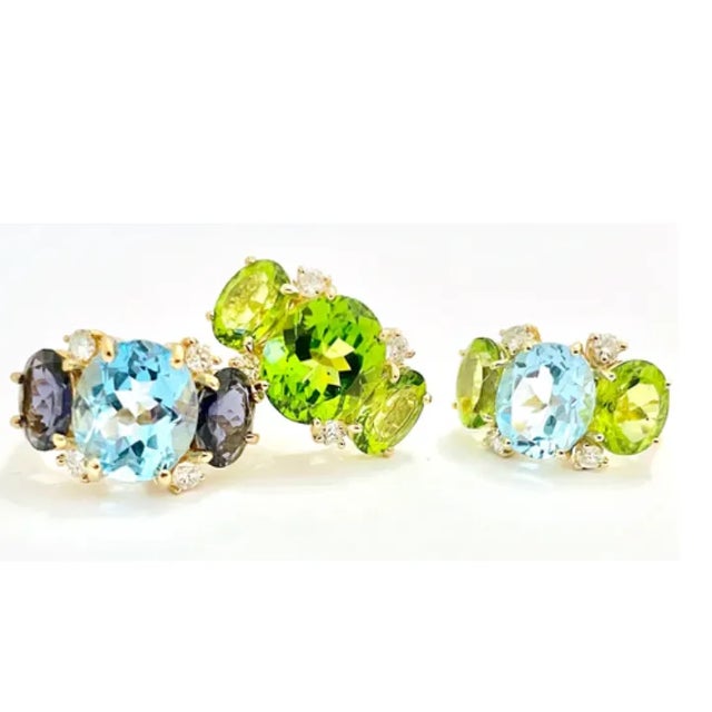 Not Yet Made - Made To Order Christina Addison 18kt White Gold Three Stone Emerald Cut Ring With Blue Topaz and Iolite For Sale - Image 5 of 12