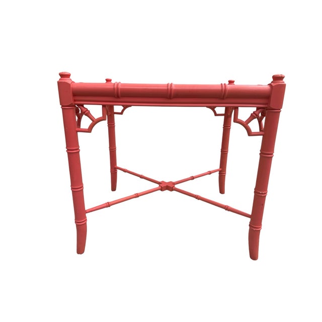 Chinoiserie Vintage Chinoiserie Faux Bamboo Thomasville Table Palm Beach Style Beveled Glass Beautiful For Sale - Image 3 of 11