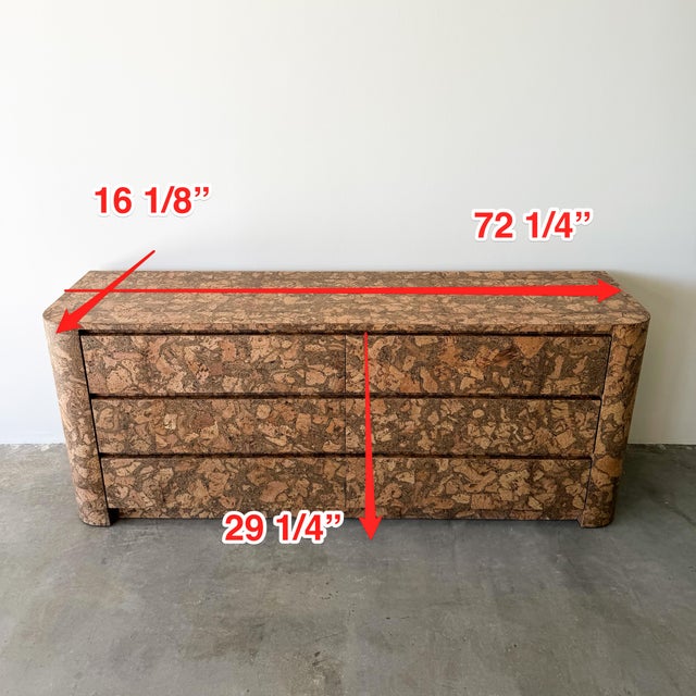 Vintage Mid Century Modern Rounded Edge Cork Dresser Burlwood 70s 80s For Sale - Image 11 of 11