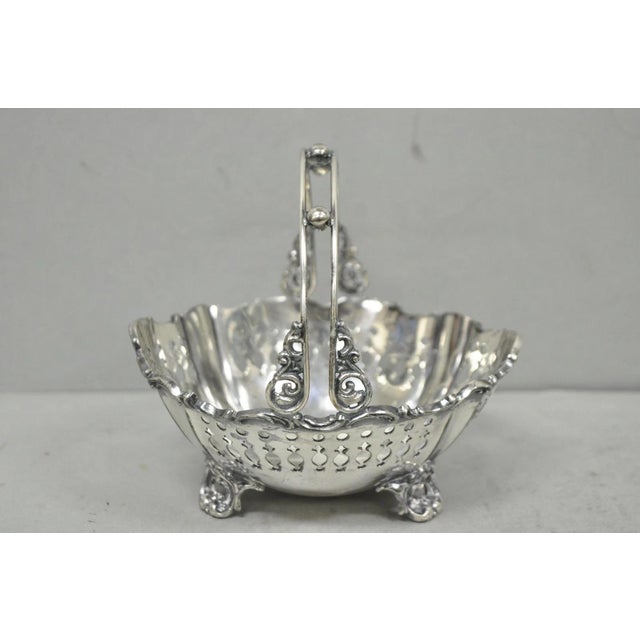 Victorian Antique Wallace Bros Victorian Silver Plated Reticulated Small Basket Nut Dish For Sale - Image 3 of 15