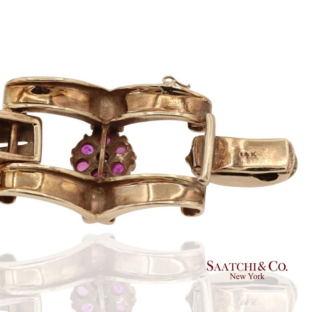 Vintage 0.15 Ct Natural Diamond and 1.20 Ct Ruby Bracelet in 14k Rose Gold For Sale - Image 10 of 12