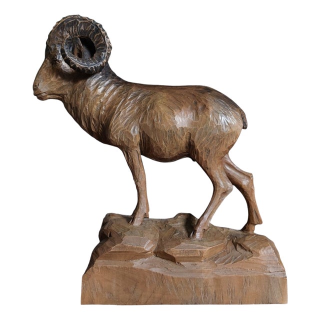 Black Forest Sculpture Ibex in Wood, 1920s For Sale