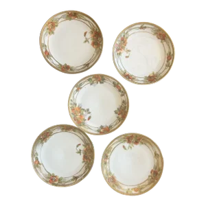 1910s Antique Hand Painted Nippon Morimura Gold Moriage Orange Blossom Bread Butter Plates- Set of 5