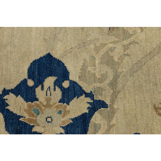 Vintage Tabriz Style Wool Area Rug – Neutral Persian Design With Indigo Accents For Sale In New York - Image 6 of 11