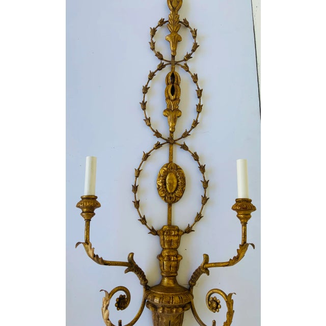 2000 - 2009 Myran Allan Luxury Lighting Italian Craved Wood Gold Sconces Pair For Sale - Image 5 of 8