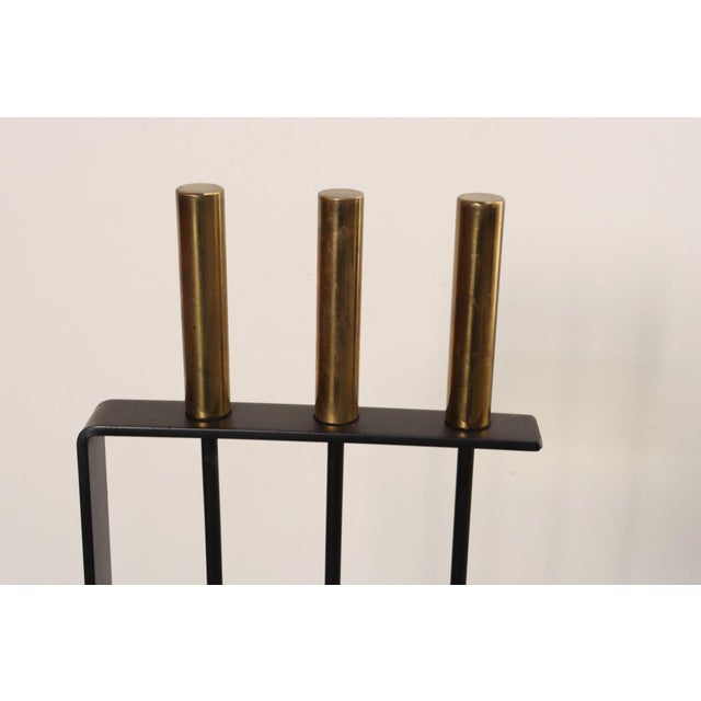 Vintage Modernist Iron and Brass Fireplace Tool Set With Brush, Shovel and Poker For Sale - Image 10 of 17