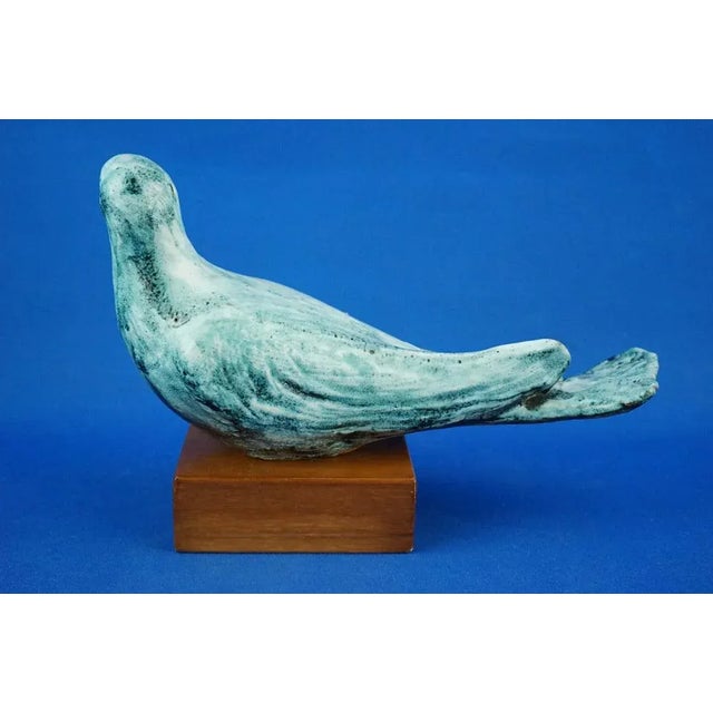 Ceramic Dove Sculpture with Wooden Base by Giuseppe Rossicone, Italy, 1970s For Sale - Image 6 of 18