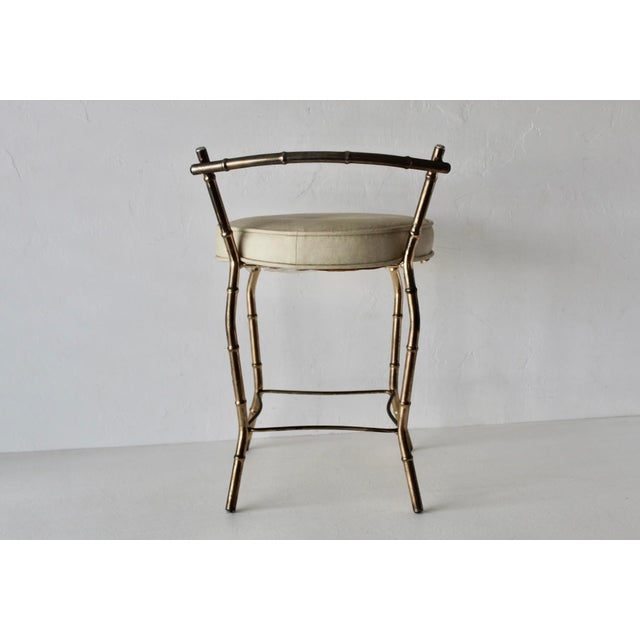 Vintage 1970s George Koch Gold Finish Faux Bamboo Vinyl Padded Swivel Vanity Stool Hollywood Regency For Sale - Image 4 of 16