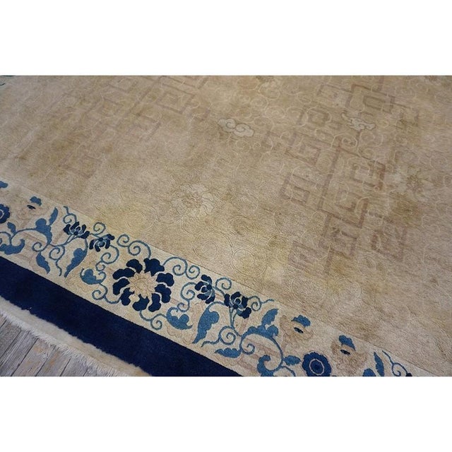 1930s Beige Open Field Light Blue Floral Shou Symbols Antique Chinese Peking Rug For Sale - Image 10 of 10