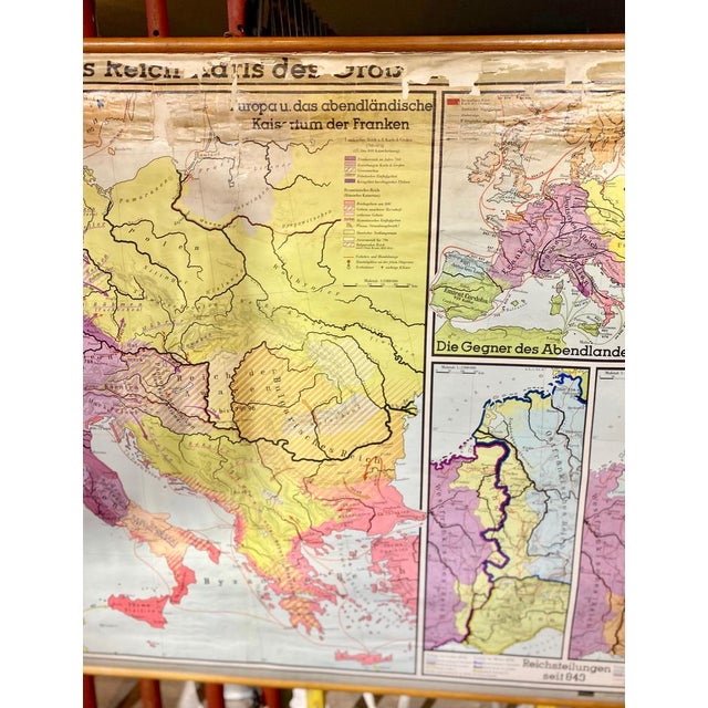 German Fabric, Paper & Pine Map, 1950s For Sale - Image 12 of 16