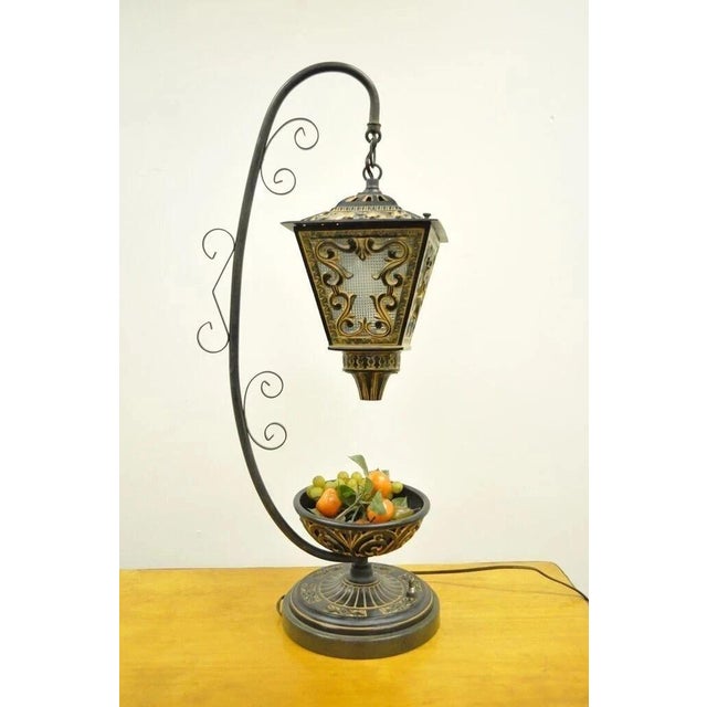 Italian Vintage Italian Style Scrolling Metal Hanging Lantern Fruit Bowl Table Lamp For Sale - Image 3 of 9