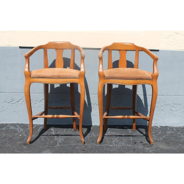 1970's Vintage Traditional Style Bar Stools a - Pair For Sale - Image 9 of 9