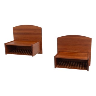 Danish Wall-Mounted Bedside Tables in Teak attributed to Trip Trap, 1980s, Set of 2 For Sale
