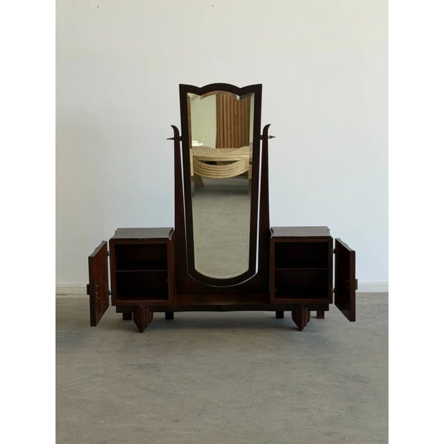 Art Deco 1940s Art Deco Ash Burl Veneer Vanity For Sale - Image 3 of 16