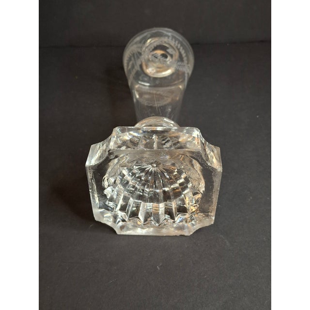 Wood Rare Antique 1840 Eapg Flint Glass Whale Oil Lamp | Wheel-Etched Font & Starburst Base For Sale - Image 7 of 13