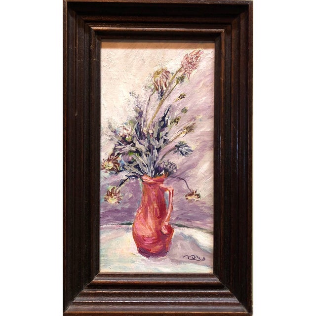 signed in Hebrew. this is a charming Judaica painting of a vase with a bouquet of flowers. it is signed Zeiffer or...