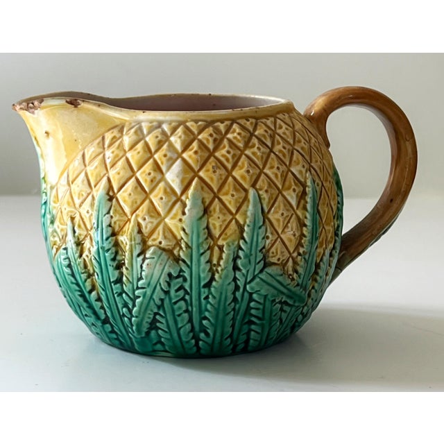 Antique 19th C Majolica Pineapple Pattern Creamer & Sugar C1880s. For Sale - Image 12 of 12
