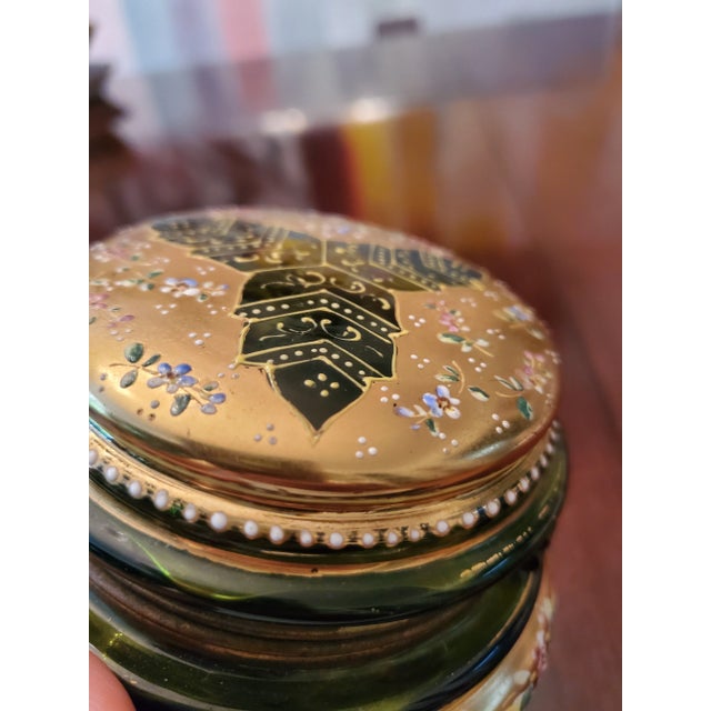 Glass Early 1900s Antique Emerald Green Glass Jewelry Box For Sale - Image 7 of 8