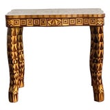 Vintage Boho Wood Marquetry Side Table For Sale